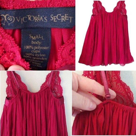 Victoria's Secret VTG Y2K Maroon Lace Bow Pleated Babydoll Mini Slip Small - Picture 13 of 14